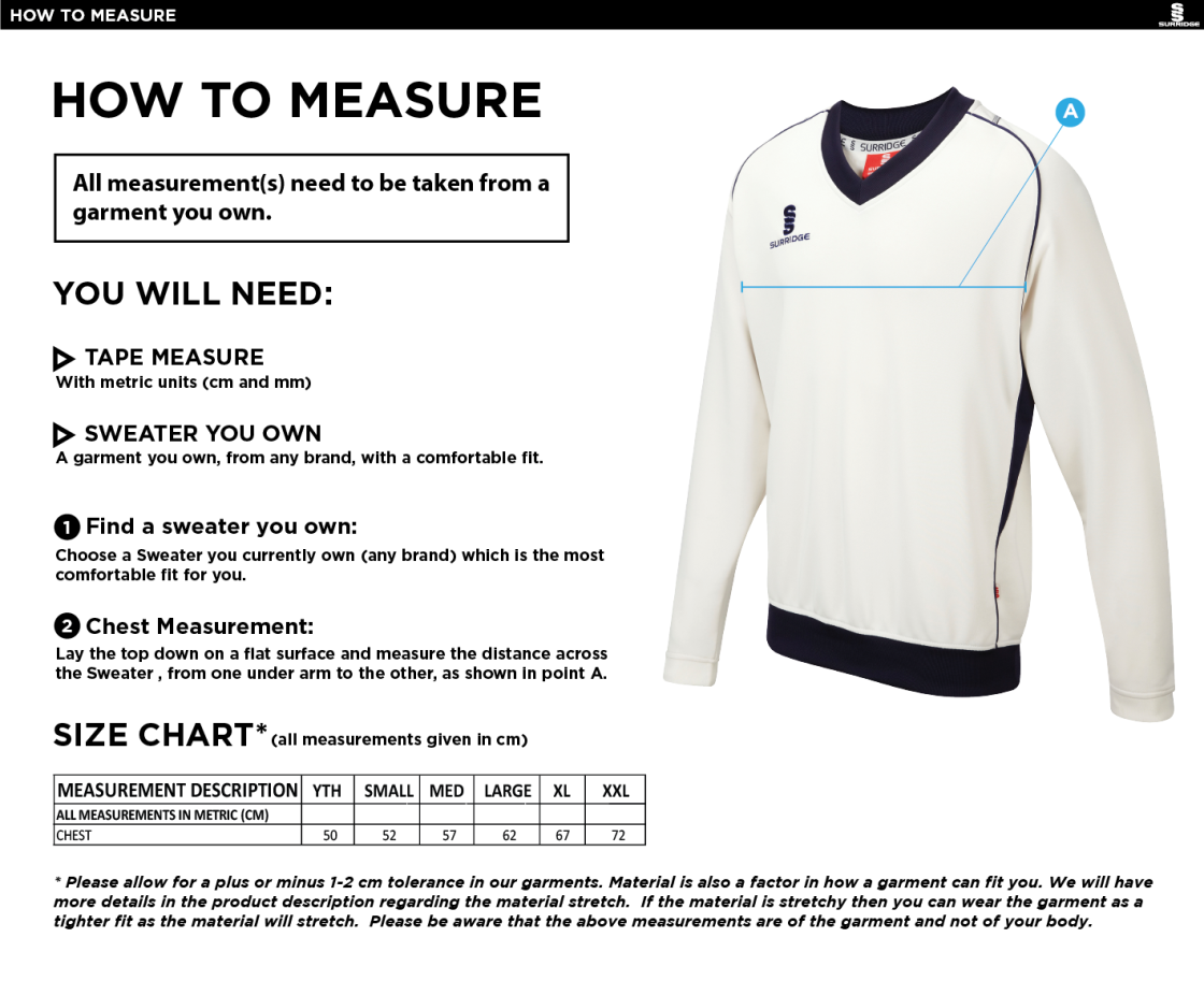 Trinity Mid-Whitgiftian CC - Long Sleeved Sweater - Size Guide