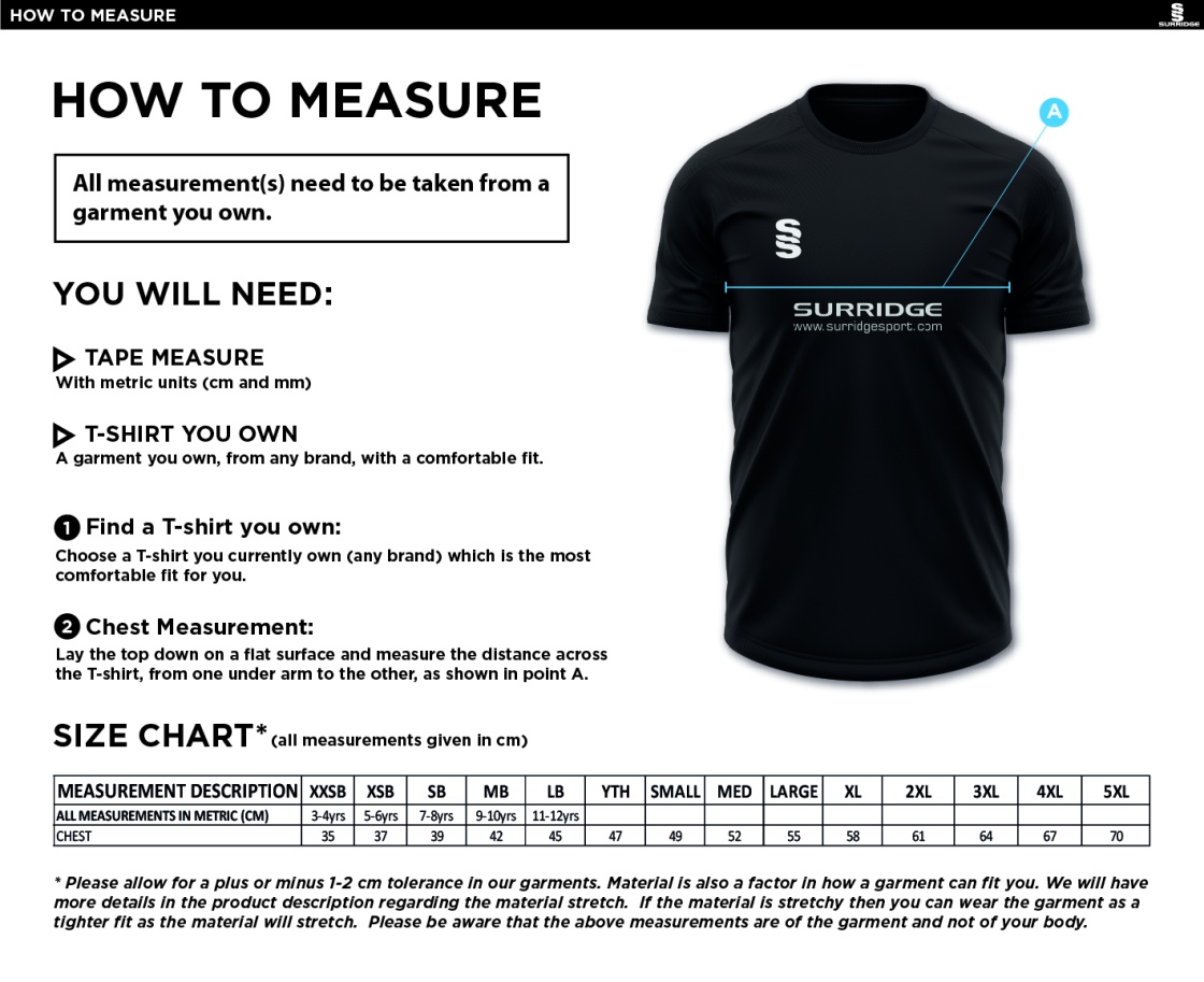 Trinity Mid-Whitgiftian CC - Fuse Polo Shirt - Size Guide