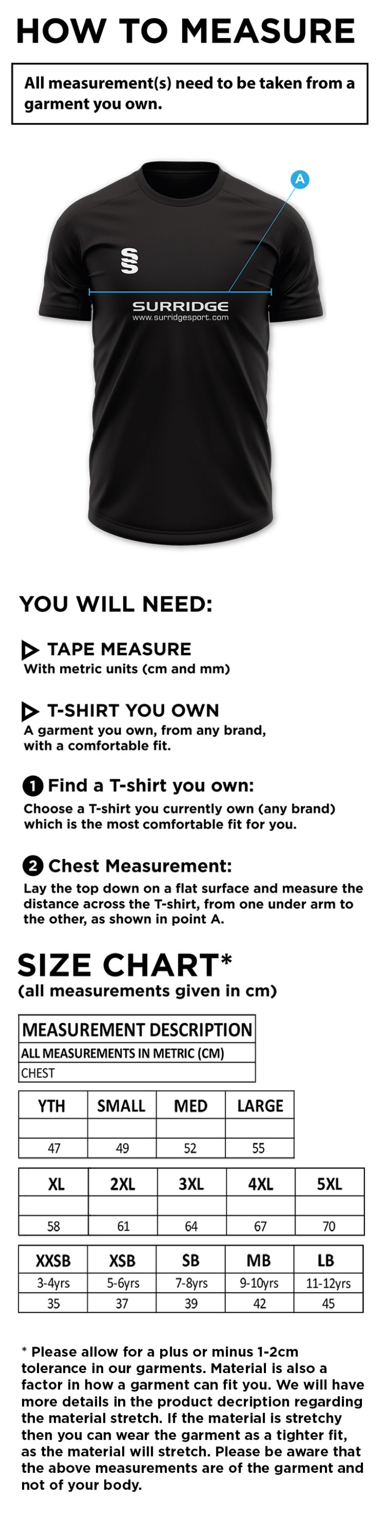 Trinity Mid-Whitgiftian CC - Fuse Training Tee - Size Guide