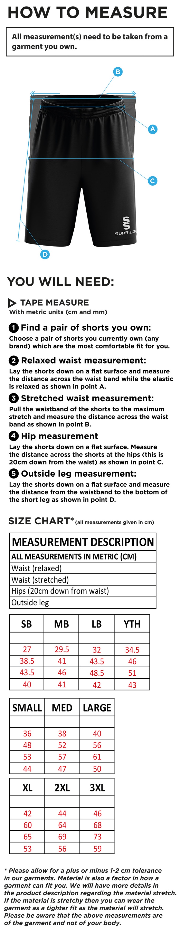 Trinity Mid-Whitgiftian CC - Blade Training Short - Size Guide