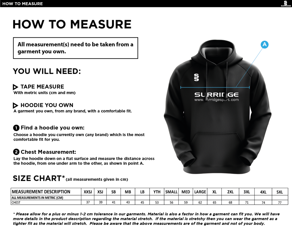 Trinity Mid-Whitgiftian CC - Fuse Hoody - Size Guide