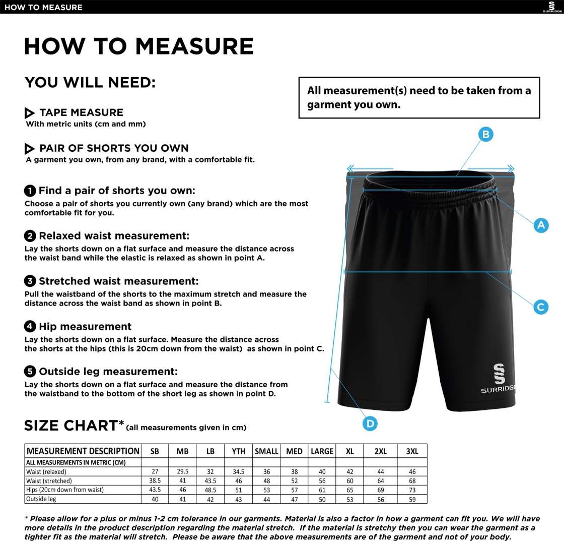 Trinity Mid-Whitgiftian CC - Blade Training Short - Size Guide