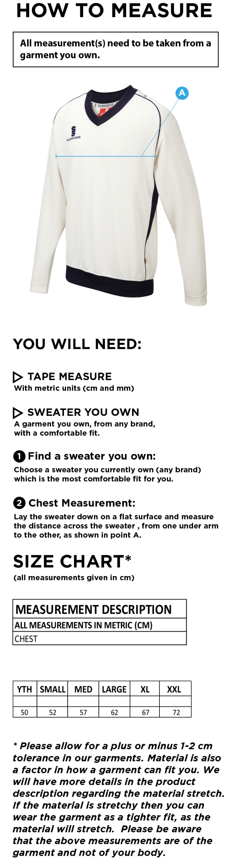 Trinity Mid-Whitgiftian CC - Long Sleeved Sweater - Size Guide
