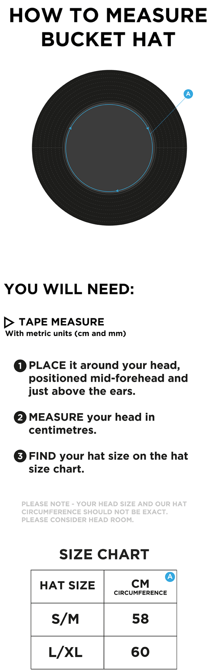 TRINITY MID WHITGIFTIAN CC Dual Bucket Hat - Navy - Size Guide