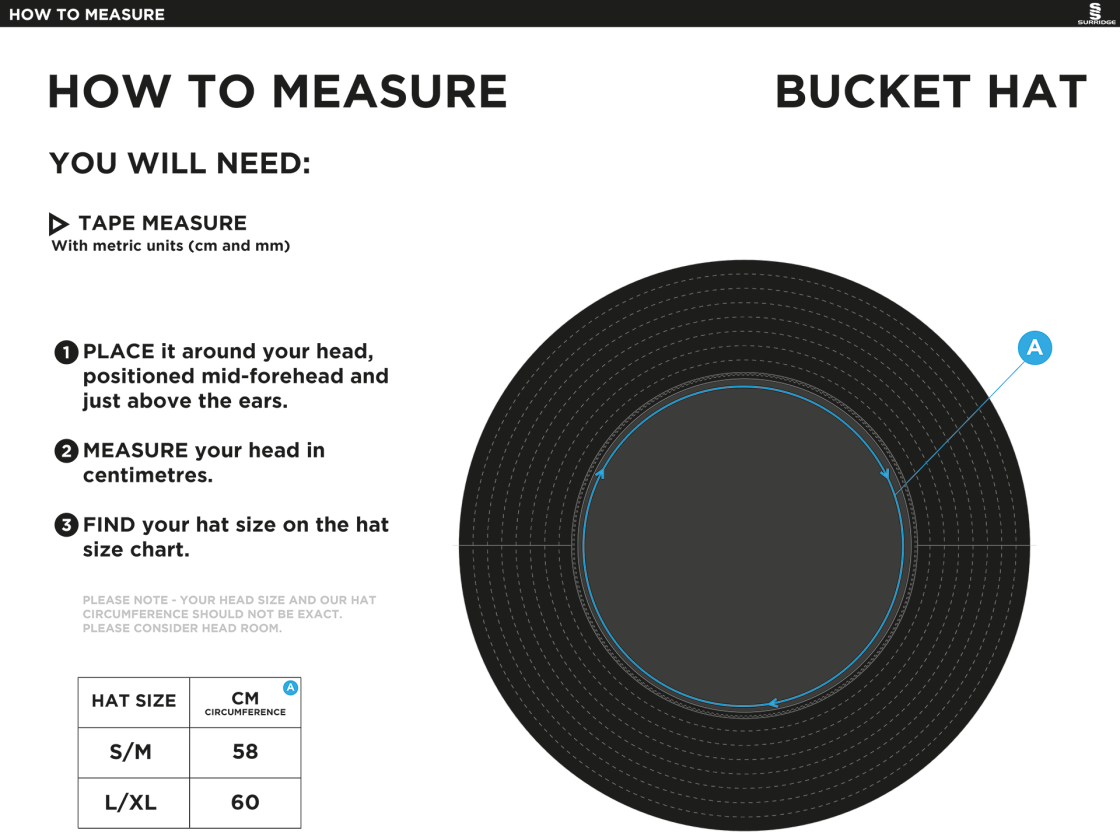 TRINITY MID WHITGIFTIAN CC Dual Bucket Hat - Navy - Size Guide
